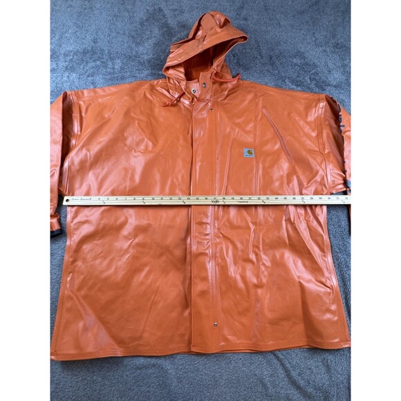 Carhartt Hooded Rain Jacket Mens XL Orange Waterproof PVC Windbreaker Workwear - Picture 8 of 12